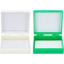 OLYCRAFT 2Pcs 25-Place Slide Microscope Box Microslide Slide Economy Microscope Box Rectangle Slide Storage Box 94mm Length 91mm Width 32mm Height for Laboratory - Beige & Spring Green