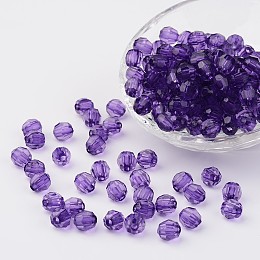 Honeyhandy Transparent Acrylic Beads, Faceted, Round, Purple, 8mm, Hole: 1.5mm, about 1800pcs/500g