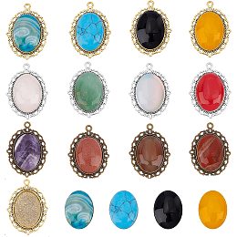 CHGCRAFT 24Pcs 3 Colors Oval Pendant Trays with Stone Cabochon Bezel Pendant Trays for Crafting DIY Jewelry Making