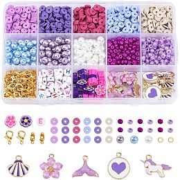 CHGCRAFT 1150Pcs Polymer Clay Beads Flower Shell fariy Horse Pendants Alloy Enamel Pendants Bracelet Making Kit for Jewelry Bracelets Earrings Necklace Making