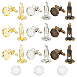 GOMAKERER DIY Blank Dome Cufflinks Making Kit, Including Brass Cufflinks Settings, Glass Cabochons, Mixed Color, 48Pcs/box