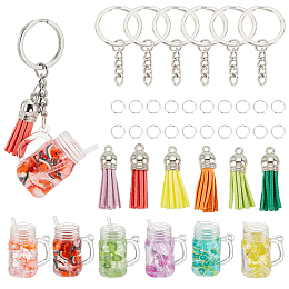 OLYCRAFT 6 Sets Fruit Milkytea Keychain Kit Mini Milky Tea Keychains Mixed Color Mini Cup Pendant Charms with Tassel and Key Rings for Key Chains DIY Jewelry Making