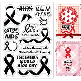 GLOBLELAND Aids Day Theme Clear Stamp Fight Aids Sentiments Words Rubber Clear Stamp Aids Ribbon Silicone Transparent Seal Stamp for Propaganda Card Making Paper Crafting Decoration