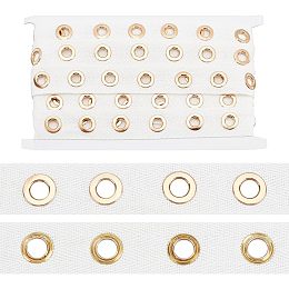 PH PandaHal 6 Yards Eyelet Trim with Grommets, 1 Inch White Cotton Eyelet Grommet Tape with 8mm Golden Metal Hole Ring Eyelet Twill Trim for Sewing Garment Corset Shirt Dress Skirt Jacket Shoes