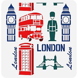 FINGERINSPIRE London City Wall Stencil 11.8x11.8 inch Reusable Telephone Box Soldier Bus Drawing Stencil Plastic PET London Tower Bridge Big Ben Stencil Template for Wall, Photo Album, Cabinets Decor