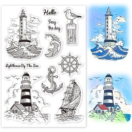 GLOBLELAND Ocean Lighthouse Clear Stamps Sailboat Seagull Silicone Clear Stamps with Anchor Compass Voyage Sailing Stamps for Card Making Scrapbooking Photo Album Decor