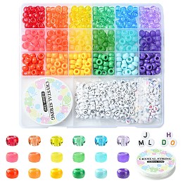 DIY Bracelet Making Kit, Including Barrel Plastic & Acrylic Letter Beads, Elastic Thread, Mixed Color, Beads: 7~9x3.5~6mm, Hole: 1~3.8mm, 4000Pcs/box