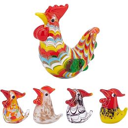 AHANDMAKER 5PCS Glass Rooster Figurine Hand Blown Glass Chicken Statue Glasses Rooster Ornament Art Glass Rooster Sculpture Collectible Figures Gift Home Desktop Ornament