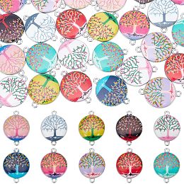 PandaHall Elite 40Pcs 10 Colors Tree of Life Pendant Charms, Flower Connector Charms Tree of Life Lucky Charm Pendant Flat Round Pendants for DIY Necklace Bracelets Earring Jewelry Making