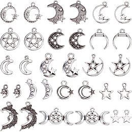 SUNNYCLUE 1 Box 96Pcs Tibetan Style Star and Moon Charms Tarot Star Charms Bulk Space Charms Alloy Hollow Crescent Moons Charm for Jewelry Making Charms DIY Earring Necklace Bracelet Crafts Supplies