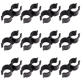 GORGECRAFT 12PCS Plastic Double Pipe Clamps Shelf Pole Connector Pipe Clamp Connection Warehouse Supermarket Shelf Link Clip Fastener Accessories, Black