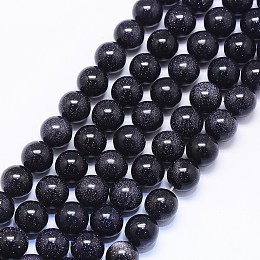 Honeyhandy Synthetic Blue Goldstone Beads Strands, Round, 10mm, Hole: 1mm, about 38pcs/strand, 15.55 inch