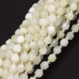 Honeyhandy Grade A Natural Moonstone Beads Strands, with Seed Beads, Faceted, Bicone, Double Terminated Point Prism Beads, 5~7x6mm, Hole: 0.8mm, about 48pcs/strand, 15.55 inch(39.5cm)