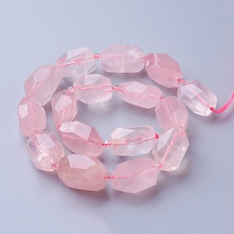 Honeyhandy Natural Rose Quartz Beads Strands, Faceted, Polygon, 19~22x12~18mm, Hole: 1.5mm, about 16~17pcs/strand, 15.15 inch~16.14 inch(38.5~41cm)