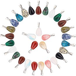 SUNNYCLUE 1 Box 15 Styles 30Pcs Water Drop Stone Pendants Chakra Teardrop Semi-Precious Healing Gemstone Charms Pendant Bulk for Adults DIY Choker Necklace Jewelry Making Crafts