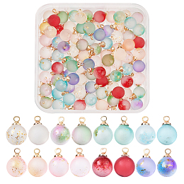 SUPERFINDINGS 96Pcs 8 Style Transparent Spray Painted Glass Pendants Round Transparent Glass Charms Pendants Two Tone Transparent Glass Charms for Crafts Bracelets Necklace Jewelry Making