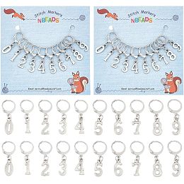 NBEADS 20 Pcs 0~9 Number Stitch Markers, Alloy Crochet Stitch Marker Charms 304 Stainless Steel Clasp Locking Stitch Marker for Knitting Weaving Sewing Jewelry Making