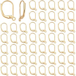 CREATCABIN 1 Box 50pcs Leverback Earring Findings 18K Gold Plated Ear Wire Lever Back Clip Earring Connector with Closed Ring for DIY Jewelry Making 10x15.5x1.5mm