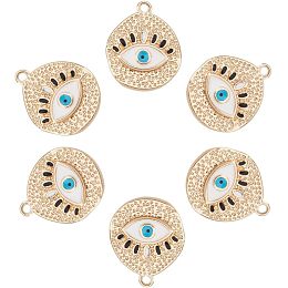 Arricraft 6 Pcs Evils Eye Pendants, Real 18K Gold Plated Evil Eye Brass Charms White Polygon Dangle Charms for DIY Necklace Bracelet Jewelry Making