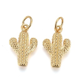 Honeyhandy 10Pcs Brass Pendants, with Jump Rings, Long-Lasting Plated, Cactus, Real 18K Gold Plated, 15x10x3mm, Hole: 3mm