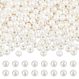 NBEADS 500pcs Plastic European Pearl Beads, Creamy White Big Hole Plastic Imitation Pearl Round Faux Pearls Loose Rondelle Spacer European Beads for DIY Dreamcatcher Jewelry Making, Hole: 2.7 mm