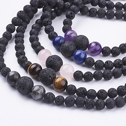 Honeyhandy Natural Gemstone Beaded Necklaces, with Natural Lava Rock Beads & Platinum Plated Brass Lobster Claw Clasps, 17.71 inch(45cm)