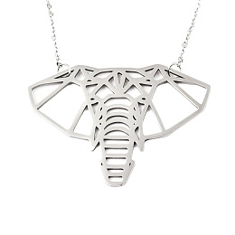 Honeyhandy Non-Tarnish 201 Stainless Steel Origami Pendant Necklaces, with Cable Chains, Elephant, Stainless Steel Color, 17.7 inch(45cm), 2mm, Elephant: 33x47x1mm