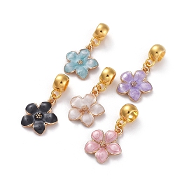 Honeyhandy Golden Plated Zinc Alloy European Dangle Charms, Large Hole Pendants, with Enamel, Flower, Mixed Color, 27mm, Hole: 4.5mm, Flower: 16.5x14x2mm