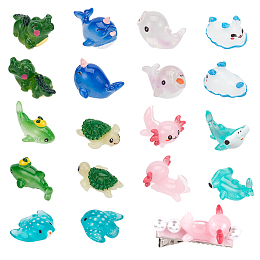 CHGCRAFT 18Pcs 9 Styles Miniature Ocean Themed Resin Axolotl Marine Animals Tiny Animals Figurines Fairy Garden Accessories for Fish Tank Decorations Birthday Party, 21.5~35mm Length