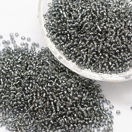 Honeyhandy 8/0 Transparent Glass Round Seed Beads, Grade A, Silver Lined, Gray, 2.8~3.2mm, Hole: 1.0mm, about 15000pcs/pound