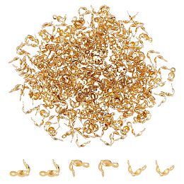 NBEADS 300 Pcs 304 Stainless Steel Bead Tips, Golden Calotte Ends Open Clamshell Fold-Over Bead Tips Knot Covers End Caps Knots Crimp Findings for Jewelry Making Bracelets Necklaces