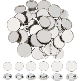 UNICRAFTALE 36pcs 16/18/20mm Flat Round Brooch Pin Stainless Steel Color Brooch Cabochon Settings 304 Stainless Steel Brooch Bezel Trays Base Blank Brooch Tray for Badge Corsage Name Tags Making