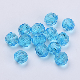 Honeyhandy Transparent Acrylic Beads, Faceted, Round, Deep Sky Blue, 10x9.5mm, Hole: 1.8mm, about 990pcs/500g