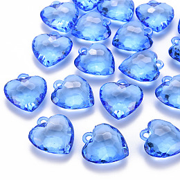 Honeyhandy Transparent Acrylic Pendants, Faceted, Heart, Blue, 31.5x29x12.5mm, Hole: 4mm, about 90pcs/500g