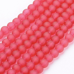 Arricraft Transparent Glass Bead Strands, Frosted, Round, Crimson, 4mm, Hole: 1.1~1.6mm, about 200pcs/strand, 31.4 inches