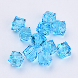 Honeyhandy Transparent Acrylic Beads, Faceted, Cube, Deep Sky Blue, 8x8x7.5mm, Hole: 1.4mm