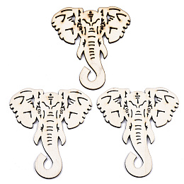 Honeyhandy Undyed Natural Wooden Big Pendants, Laser Cut Shapes, Elephant, Antique White, 81x69.5x2mm, Hole: 1.4mm