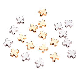 Brass Beads, Cross, Platinum & Golden, 8x8x3mm, Hole: 1.4mm, 20pcs/set