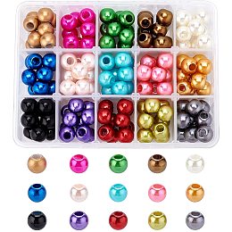 ABS Plastic Imitation Pearl European Beads, Large Hole Rondelle Beads, Mixed Color, 11.5~12x10mm, Hole: 5mm, 15 colors, 10pcs/color, 150pcs/box