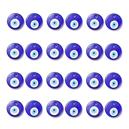 NBEADS 24 Pcs Handmade Evil Eye Lampwork Pendants, Flat Round, 30x6.5mm, Hole: 4mmm