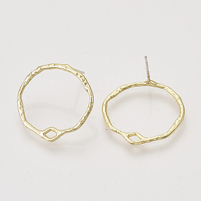 Honeyhandy Alloy Stud Earring Findings, with 925 Sterling Silver Pins and Loop, Carved with S925, Ring, Light Gold, 21x22.5mm, Hole: 3x1.5mm, Pin: 0.6mm