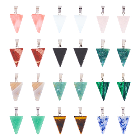 Triangle Gemstone Pendants, with Platinum Tone Brass Findings, 22~25x14~15x5~7mm, Hole: 2x7mm, 24pcs/box