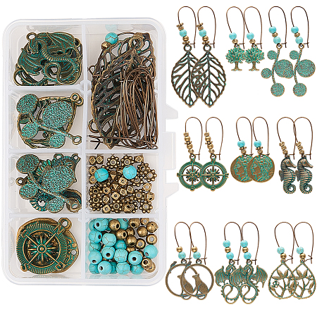 SUNNYCLUE DIY Earring Making, with Alloy Pendants, Synthetic Turquoise and Brass Hoop Earrings Findings, Mixed Color