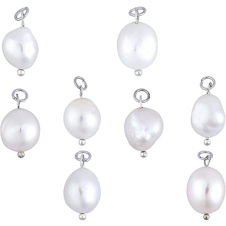 SUNNYCLUE Natural Cultured Freshwater Pearl Pendants, with Brass Findings, Platinum, Creamy White, 16x10~11mm, Hole: 3mm; 8pcs/box