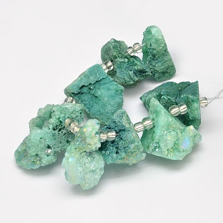 Arricraft Dyed Nuggets Natural Electroplated Quartz Crystal Beads Strands, AB Color, Sea Green, 15~20x20~25mm, Hole: 1mm, about 7~8pcs/strand, 5 inches