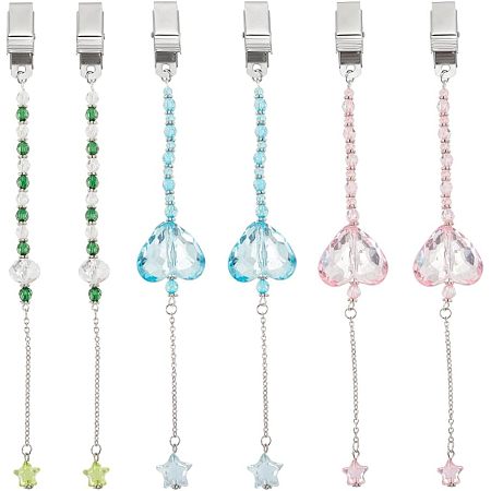 OLYCRAFT 6Pcs 3 Style Credit Card Puller Acrylic Heart Star Beaded Credit Card Clips Transparent Heart & Star Debit Bank Card Grabber with Glass Bead Pendants for Long Nails for Women