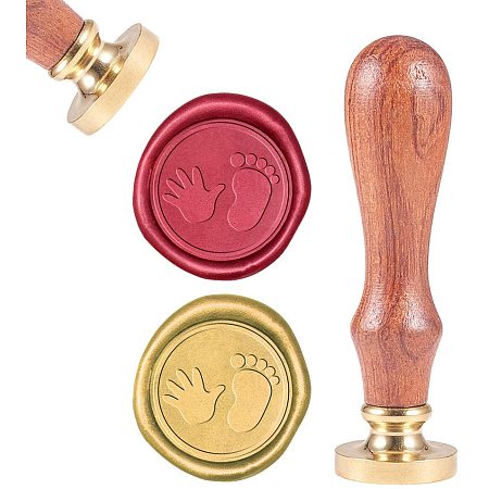 CRASPIRE Wax Seal Stamp, Sealing Wax Stamps Handprint & Footprint Retro Wood Stamp Wax Seal 25mm Removable Brass Seal Wood Handle for Envelopes Invitations Wedding Embellishment Bottle Decoration