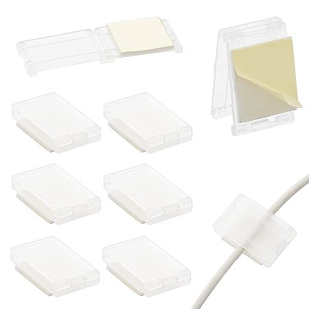 Arricraft 30 Pcs Plastic Cable Management Clips, Rectangle Self Adhesive Cable Wire Clips Clear Wire Clip for Printer Ethernet Cable Under Desk Wall Home Office (1.1x0.7x0.25