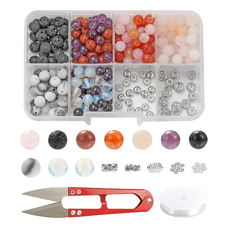 Honeyhandy DIY Jewelry Making Kits, 250Pcs Round Gemstone Beads, 35Pcs CCB Plastic & Iron & Brass Spacer Beads, Elastic Crystal Thread, Stainless-Steel Scissors, Mixed Color, Beads: 285pcs/set