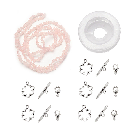 ARRICRAFT DIY Bracelets Necklaces Jewelry Sets, Natural Rose Quartz Chips Beads Strands, Toggle Clasps, Lobster Claw Clasps and Elastic Wire, 12.6x10.6x2.1cm